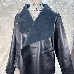 BAGATELLE Women's Plus Faux Leather Drape Jacket Size 2X Black -- Brand New